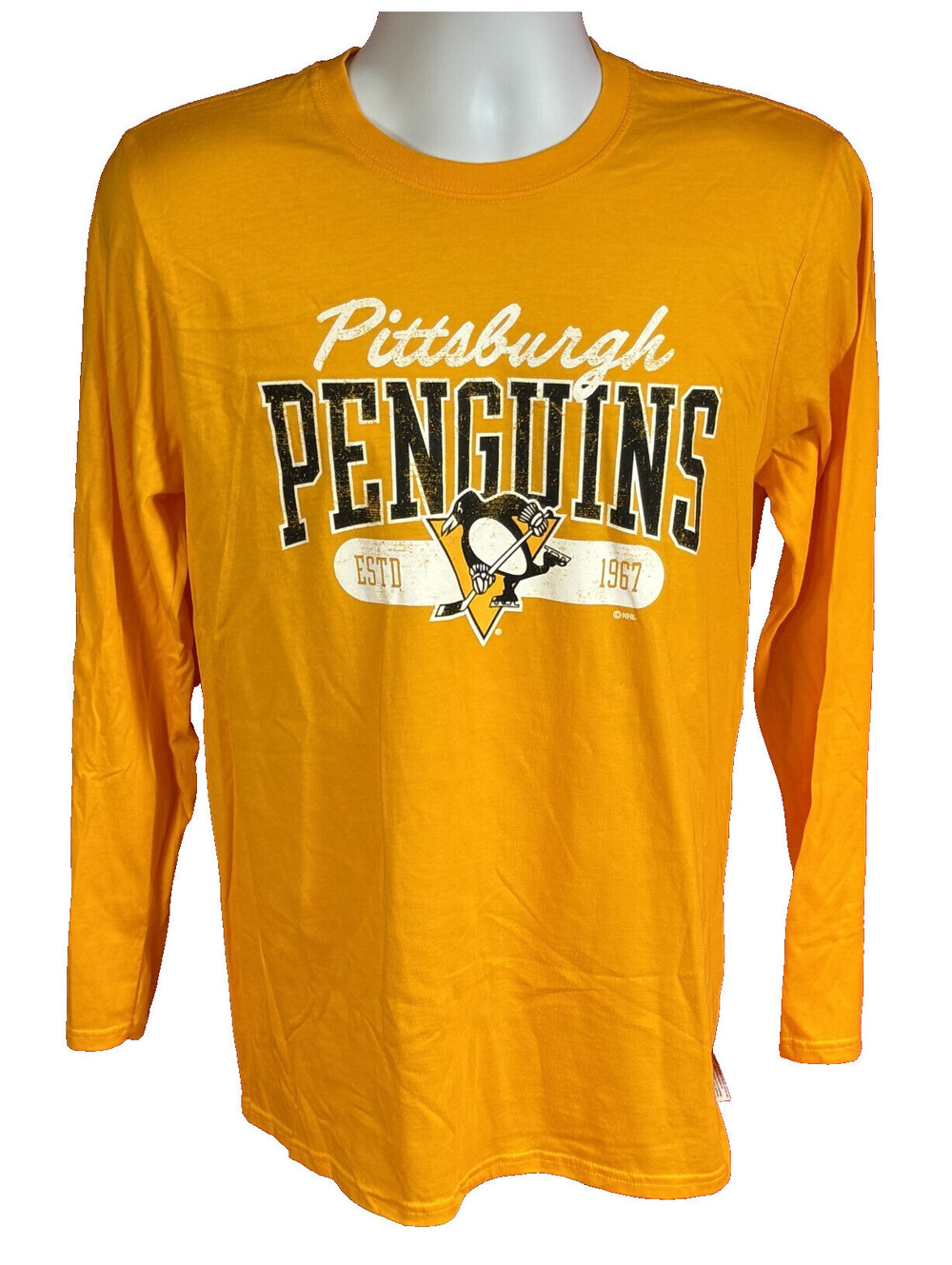 Pittsburgh Penguins Long Sleeve 100% Cotton T Shirt Gold Mens Medium New